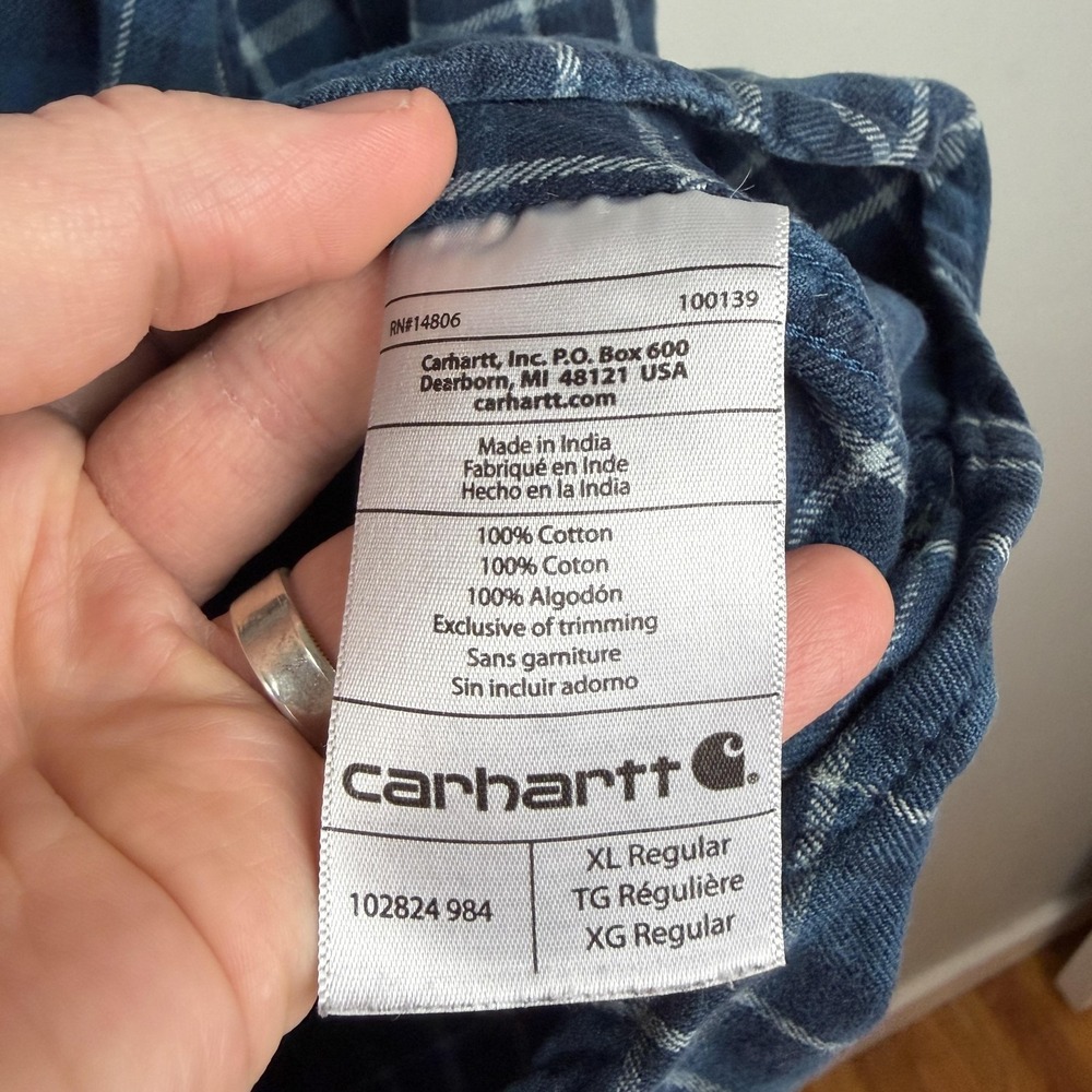 Carhartt Shirt Mens XL Blue Plaid Flannel Long Sleeve Button Up Pockets Workwear - Picture 5 of 9